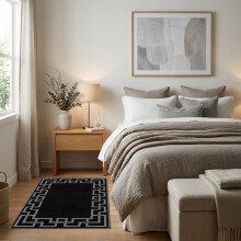 (60x110cm (Bedside Rug), Nico Black) BedLooms Crystal Printed Rugs - Soft Pile Non Slip Carpet for Living Room Bedrooms UK