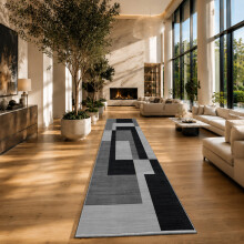 (80x300cm (Long Runner), Milo Black Grey) BedLooms Crystal Printed Rugs - Soft Pile Non Slip Carpet for Living Room Bedrooms UK