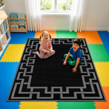 (160x230cm (Large Area Rug), Nico Black) BedLooms Crystal Printed Rugs - Soft Pile Non Slip Carpet for Living Room Bedrooms UK