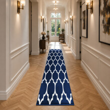 (60x220cm (Hallway Runner), Ava Navy) BedLooms Crystal Printed Rugs - Soft Pile Non Slip Carpet for Living Room Bedrooms UK