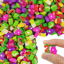 Materiale scolastico per il ritorno a scuola: confezione da 500 mini gomme da cancellare a forma di frutta e numeri - Simpatici pr