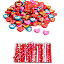 200Pcs Heart Mini Erasers & 25Pcs Heart Pencils Set - Bulk Classroom Rewards & School Supplies for Kids