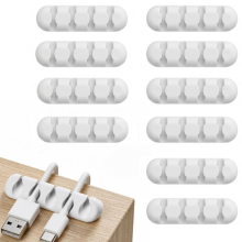 Verpakking van 10 kabelclips (wit) - Kabelorganizer met 4 sleuven voor bureau, thuis en kantoor