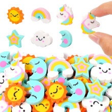 200Pcs Cute Unicorn Mini Erasers Bulk - Rainbow Moon Star Desk Pets, Classroom Rewards & School Supplies for Kids