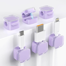 6-pack magnetiska kabelklämmor - Lila sladdhållare för skrivbord, bil och USB-kablar6 st magnetiska skrivbordskabelhantering - lil