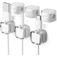 6-pack magnetiska kabelklämmor - vita sladdhållare för skrivbord, bil och USB-kablar6 st magnetiska skrivbordskabelhantering - vit