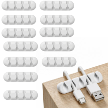 12-pack vit kabelorganisatör - 4-facks skrivbordsklämmor för telefonladdare och USB-kablar