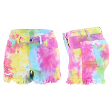 Womens Tie Dye Ripped Denim Shorts M