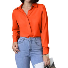 Button Down Shirt for Women Long Sleeve Solid Color Blouses Tops Business Casual Work Outfits Orange Red (256) XL