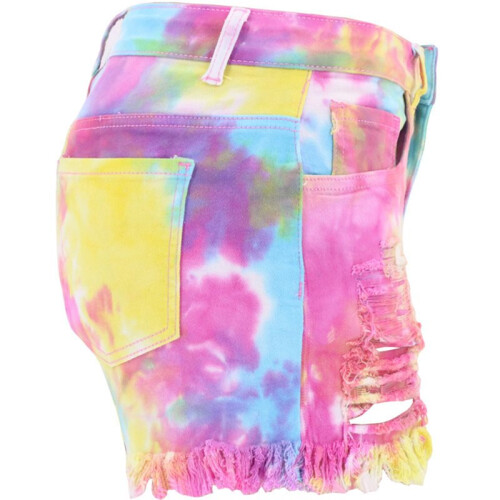 Womens Tie Dye Ripped Denim Shorts  S 1