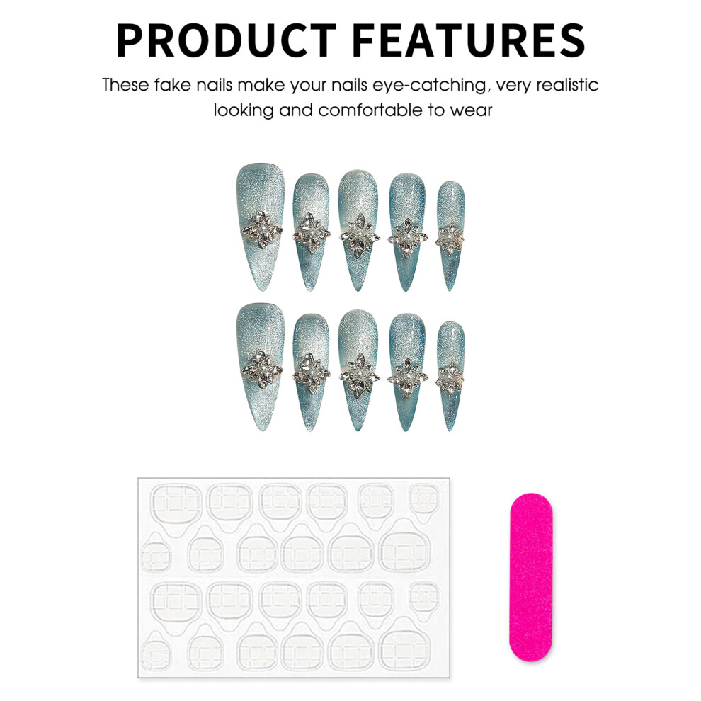 Roc-Electron (Xs) Eco-Friendly Blue Cat Eye False Nails - 50 Char