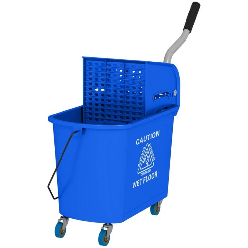 Secchio per mocio da 20 litri con strizzatore, ruote e manico, in plastica, blu 1