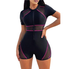 Traje de Baño Deportivo de una Pieza para Mujer, de Manga Corta y con Protección Solar, Ideal para Surfear Rojo L