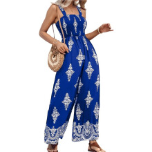 Women'S Casual Loose Overalls Jumpsuits Floral Square Neck Shirred Pants with Pockets  XXL