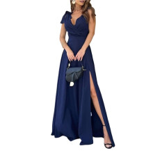 Ärmelloses, Formelles Abendkleid mit V-Ausschnitt und Schlitz für Damen - Cocktailparty oder Abschlussball 109209 Dunkelblau XXL