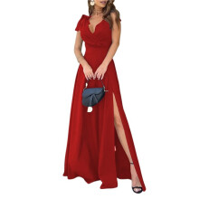 Ärmelloses, Formelles Abendkleid mit V-Ausschnitt und Schlitz für Damen - Cocktailparty oder Abschlussball 109209 Rot XXL