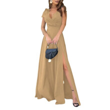 Ärmelloses, Formelles Abendkleid mit V-Ausschnitt und Schlitz für Damen - Cocktailparty oder Abschlussball 109209 Khaki XXL