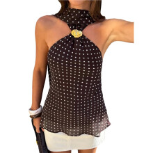 Dames Y2K Mode Strapless Tube Top met Stippenprint, Mouwloze Blouse voor een Avondje Uit Bruin S