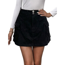 Women'S Y2K Denim Cargo Skort - High Waisted Skirt Shorts with Multifunctional Pockets Black S