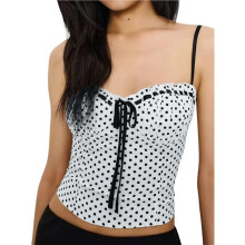 Women'S Summer Polka Dots Camis Top Ruched Tie Front Spaghetti Strap Going Out Tops White S