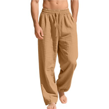 Men'S Casual Linen Pants Loose Fit Drawstring Waist Lightweights Summer Beach Long Pants Yoga Beige XL