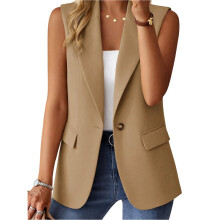 Ärmelloses Damen-Top, Trendiger Sommer-Blazer für Freizeit und Beruf mit Taschen Khaki XL
