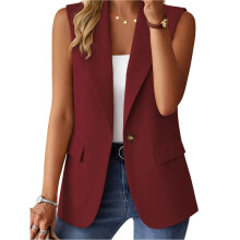 Ärmelloses Damen-Top, Trendiger Sommer-Blazer für Freizeit und Beruf mit Taschen Weinrot M