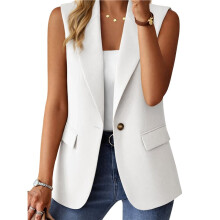 Ärmelloses Damen-Top, Trendiger Sommer-Blazer für Freizeit und Beruf mit Taschen Weiß L