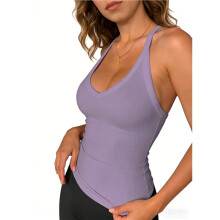 Sporttops für Damen: Racerback-Top, Basic-Tanktop, Sommer-Camisole, V-Ausschnitt, Schmale Passform, Gerippt, Ärmellos Lila S