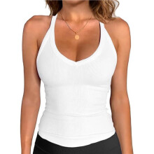 Sporttops für Damen: Racerback-Top, Basic-Tanktop, Sommer-Camisole, V-Ausschnitt, Schmale Passform, Gerippt, Ärmellos Weiß XL
