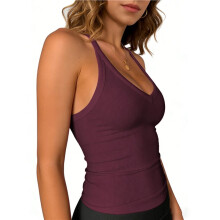 Sporttops für Damen: Racerback-Top, Basic-Tanktop, Sommer-Camisole, V-Ausschnitt, Schmale Passform, Gerippt, Ärmellos Weinrot S