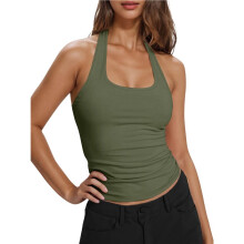 Ärmelloses Sporttop für Damen mit Neckholder, Hoher Elastizität, Schnelltrocknend und Atmungsaktiv Armeegrün XL