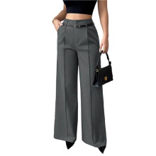 Weit Geschnittene Arbeitshose für Damen, Dehnbare Bürohose, Businesshose zum Hineinschlüpfen mit Taschen Grau L