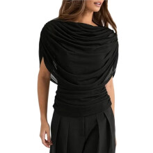 Women'S Ruched Mesh Top Draped Asymmetrical Short Sleeve T Shirts Black XXL
