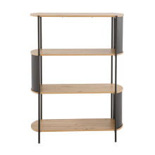 4-tier wood-effect shelf with black metal sides, 134 cm high - EKLO