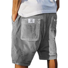 Shorts Casuais Masculinos de Veludo Cotelê, Leves, com Cintura Elástica e Cordão, Ideais para o Verão e para A Praia Cinza XL