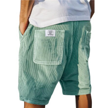 Shorts Casuais Masculinos de Veludo Cotelê, Leves, com Cintura Elástica e Cordão, Ideais para o Verão e para A Praia Verde Claro XXL