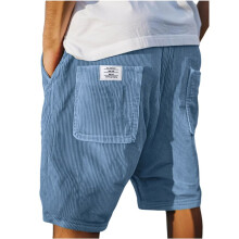 Shorts Casuais Masculinos de Veludo Cotelê, Leves, com Cintura Elástica e Cordão, Ideais para o Verão e para A Praia Azul Celeste XL