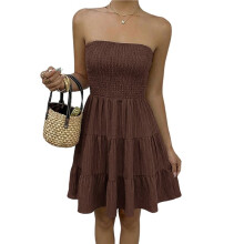 Vestido Curto Feminino Tomara Que Caia Sem Alças e com Decote Nas Costas, Sem Mangas e Corte em A Marrom M