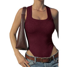Body Feminino de Verão em Malha Canelada com Decote Redondo, Sem Mangas e Modelagem Justa Rosa Vermelha L
