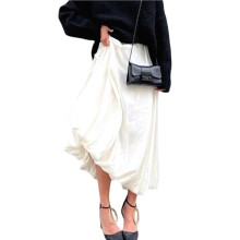 Saia Longa Plissada Feminina, Fluida, Cintura Alta, Modelo Maxi Bege XS