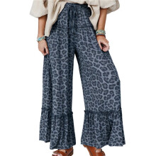 Calça Feminina de Pernas Largas com Estampa de Leopardo, Cintura Elástica com Babados, Modelo Casual e Folgado. LC7714415-P1120 M