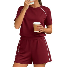 Conjuntos de Shorts Femininos de 2 Peças, Combinando para Exercícios, Atividades Físicas, Uso Casual em Viagens e para Relaxar. Vinho Tinto M