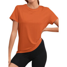 Camisetas de Treino Femininas Respiráveis, de Modelagem Solta, para Ioga, Corrida e Academia, com Mangas Curtas Cor Tangerina XL
