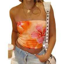 Tops Tomara Que Caia Femininos, Tops Cropped Sem Alças, Sem Costas e Sem Mangas para Sair Na Primavera e no Verão Cor Cítrica XS