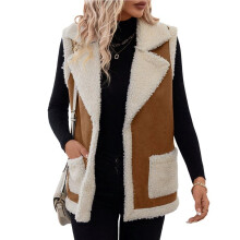 Chalecos de Ante Sintético para Mujer, Chaquetas Sin Mangas con Cuello en V, Botones y Forro Polar, Ropa Informal para Otoño e Invierno. Color