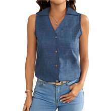 Women'S Cotton Sleeveless Button-Down Shirt for Work, Leisure, and Travel Aqua L