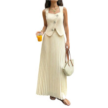 Womens Sleeveless Tank Top and Solid Color Midi Skirt Two Piece Set for Women Casual Summer Outfit Apricot Color L
