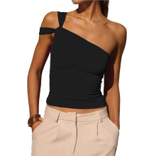 Women'S One Shoulder Asymmetric Strapless Tube Top Fitted Y2k Tank Top Going Out Outfits Black M
