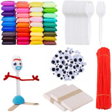 DIY Fork Set, Air Dry Clay Plastic Sporks Red Pipe Cleaners Clever Eyes Ice Cream Stick, Make Your Own Forky, Puzzle Toy